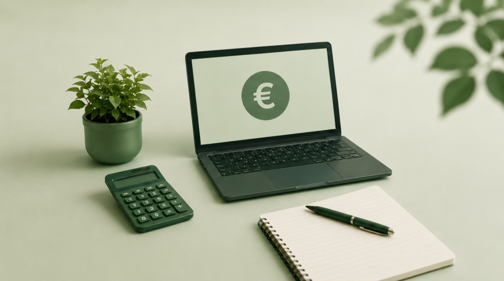 Laptop von der Steuer absetzen 2026 mit Steuerunterlagen und Taschenrechner