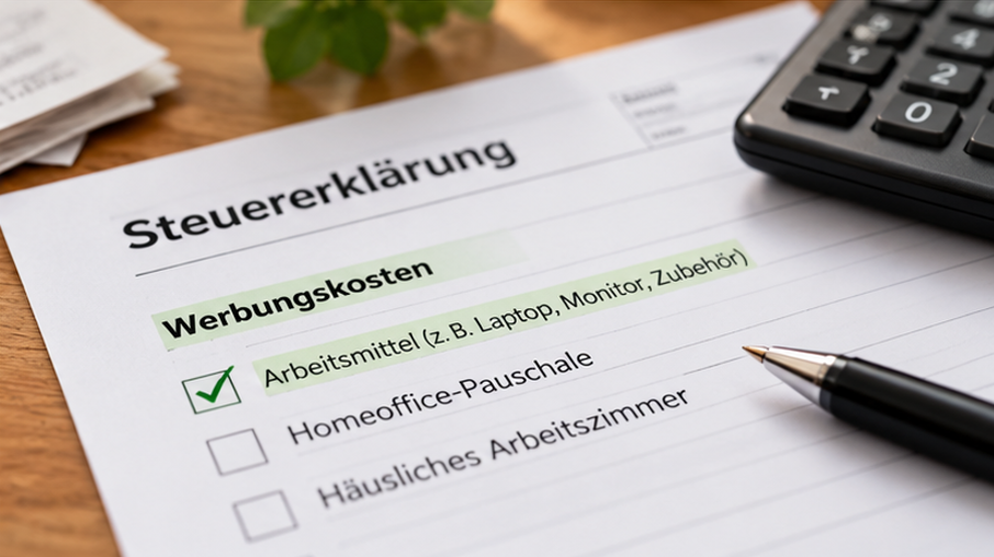 Steuerunterlagen mit Werbungskosten für beruflich genutzte Arbeitsmittel im Homeoffice